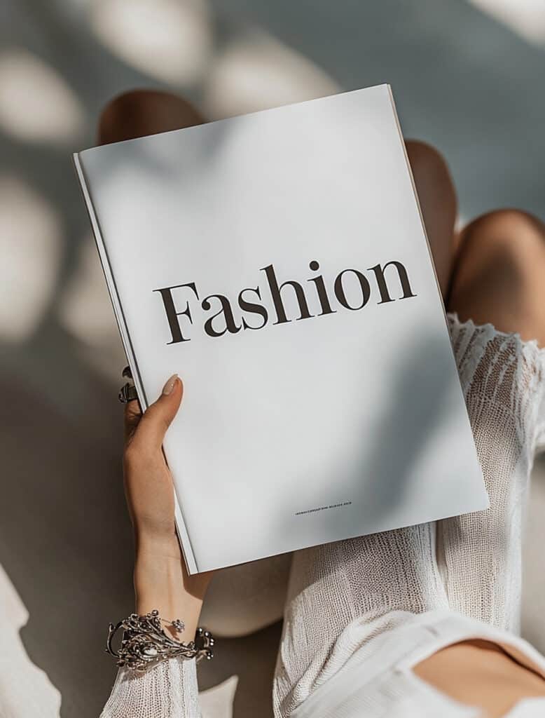 Person hält Modemagazin im Schoß