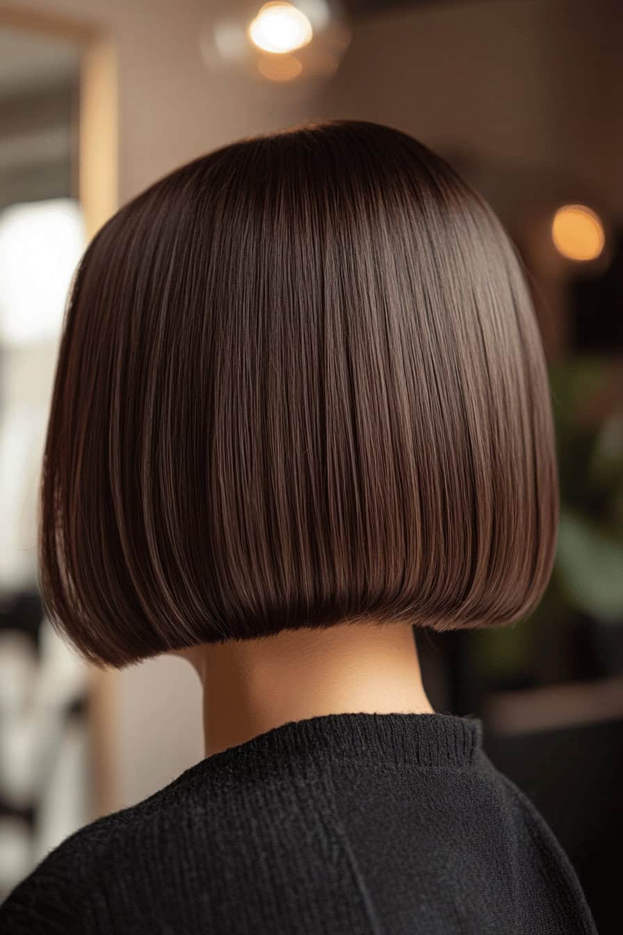 Glatte A-Linien-Bob Frisur von hinten fotografiert.