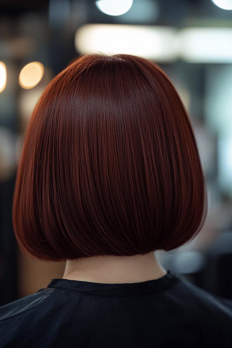 Rückansicht eines strukturierten Bobs in tiefem Mahagoni.