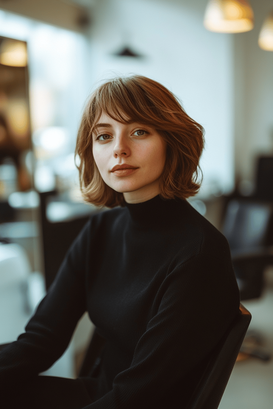 Frau mit voluminösem Bob und glattem Haar