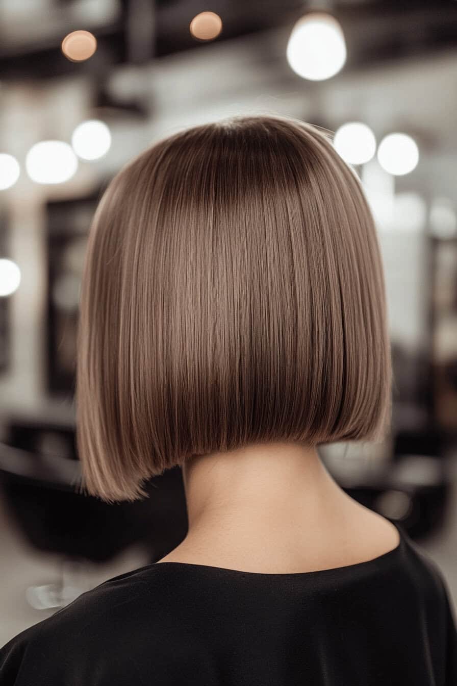 Geglätteter Blunt Bob von hinten im Friseursalon