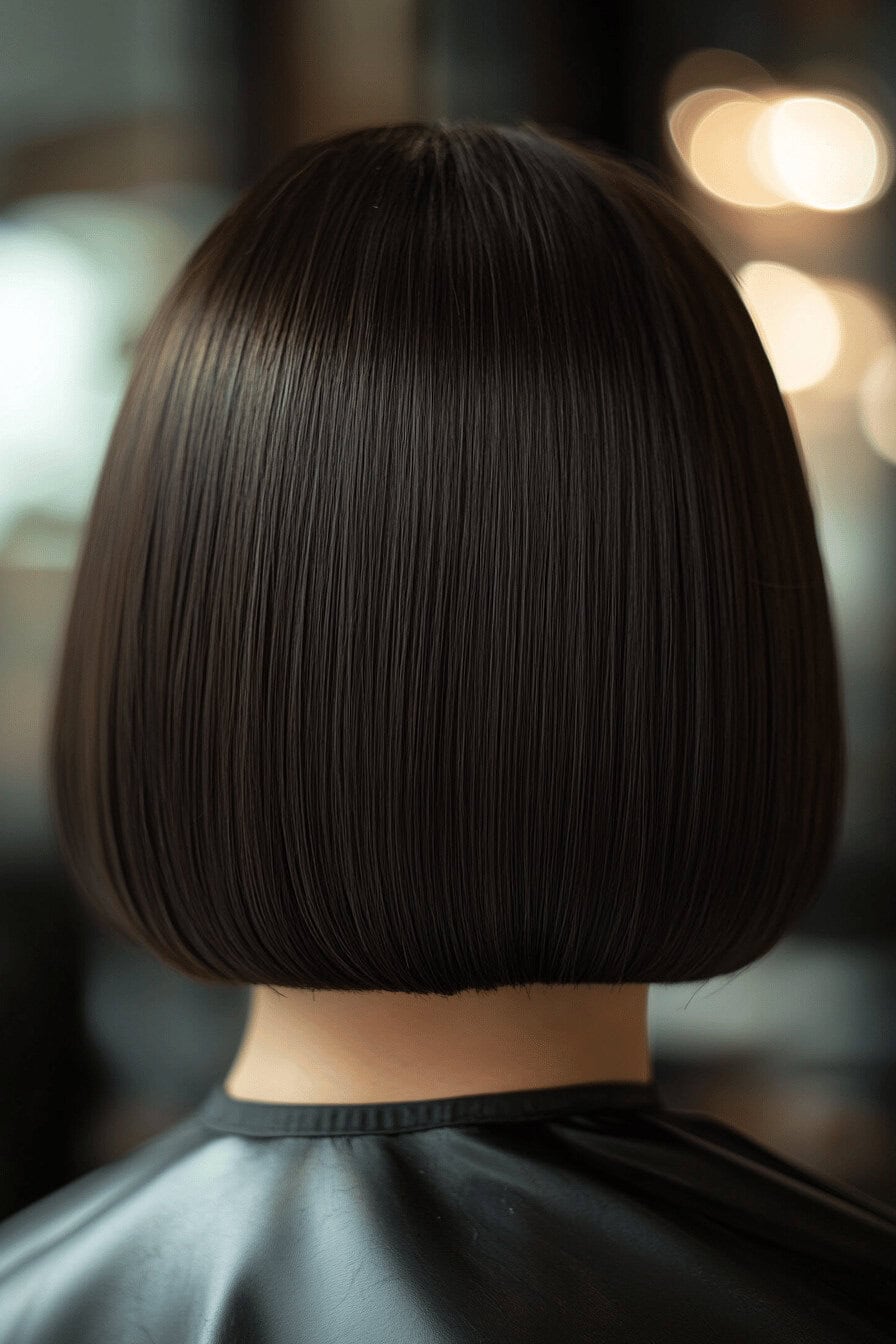 Eine makellos glatte Bob-Frisur aus nächster Nähe.