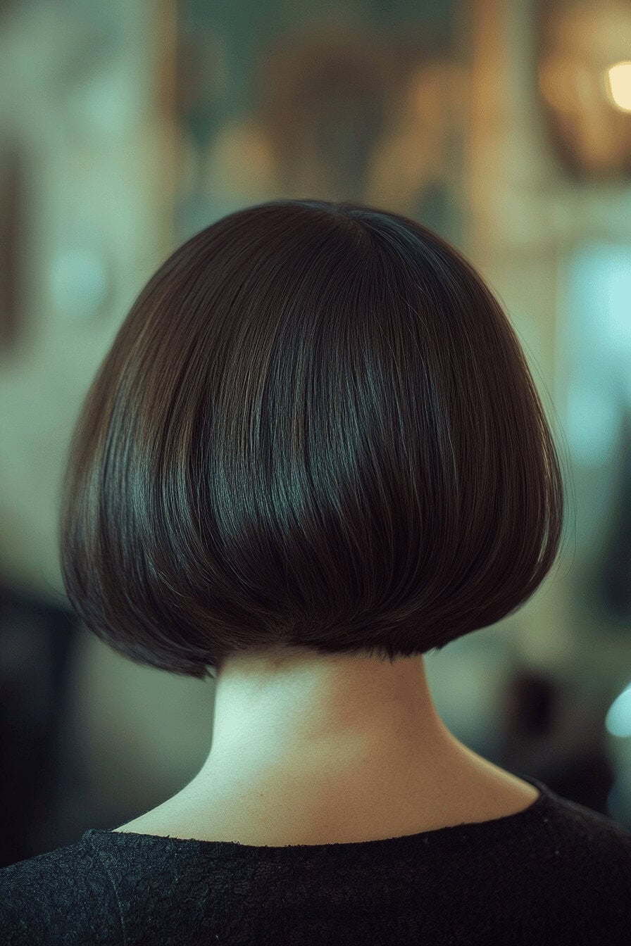 Hinteransicht eines kinnlangen Bobs mit eleganten Stufen.