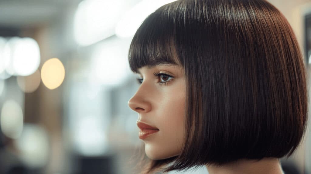 Portrait einer Frau mit kurzem dunklem Haar.