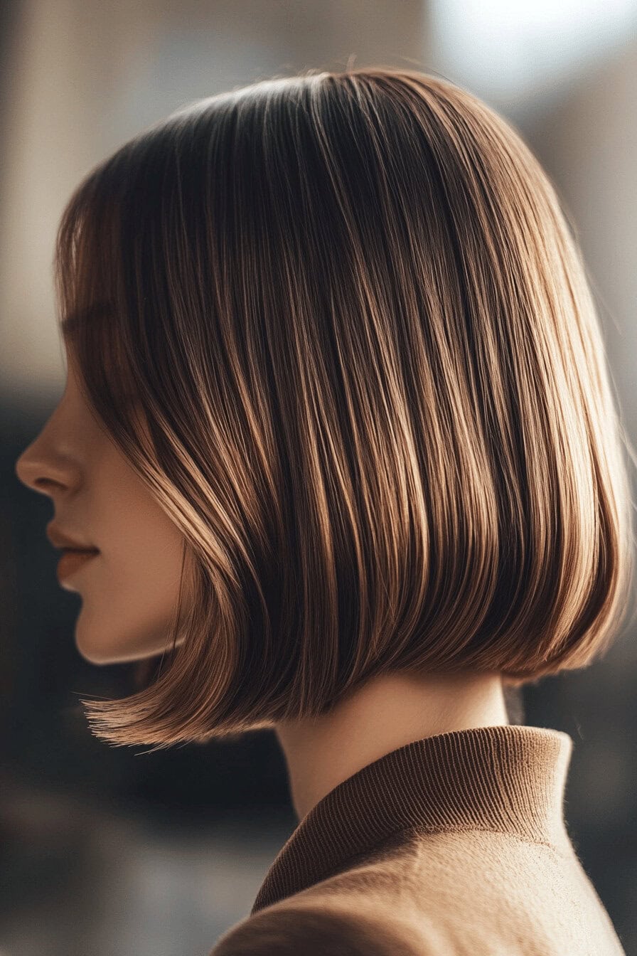 Seitliche Ansicht eines glatten Bob Haars mit Ombre-Farbe.