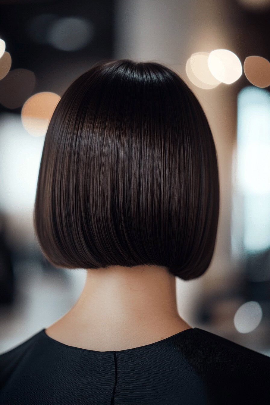 Eleganter, glatter Bob von hinten gesehen.