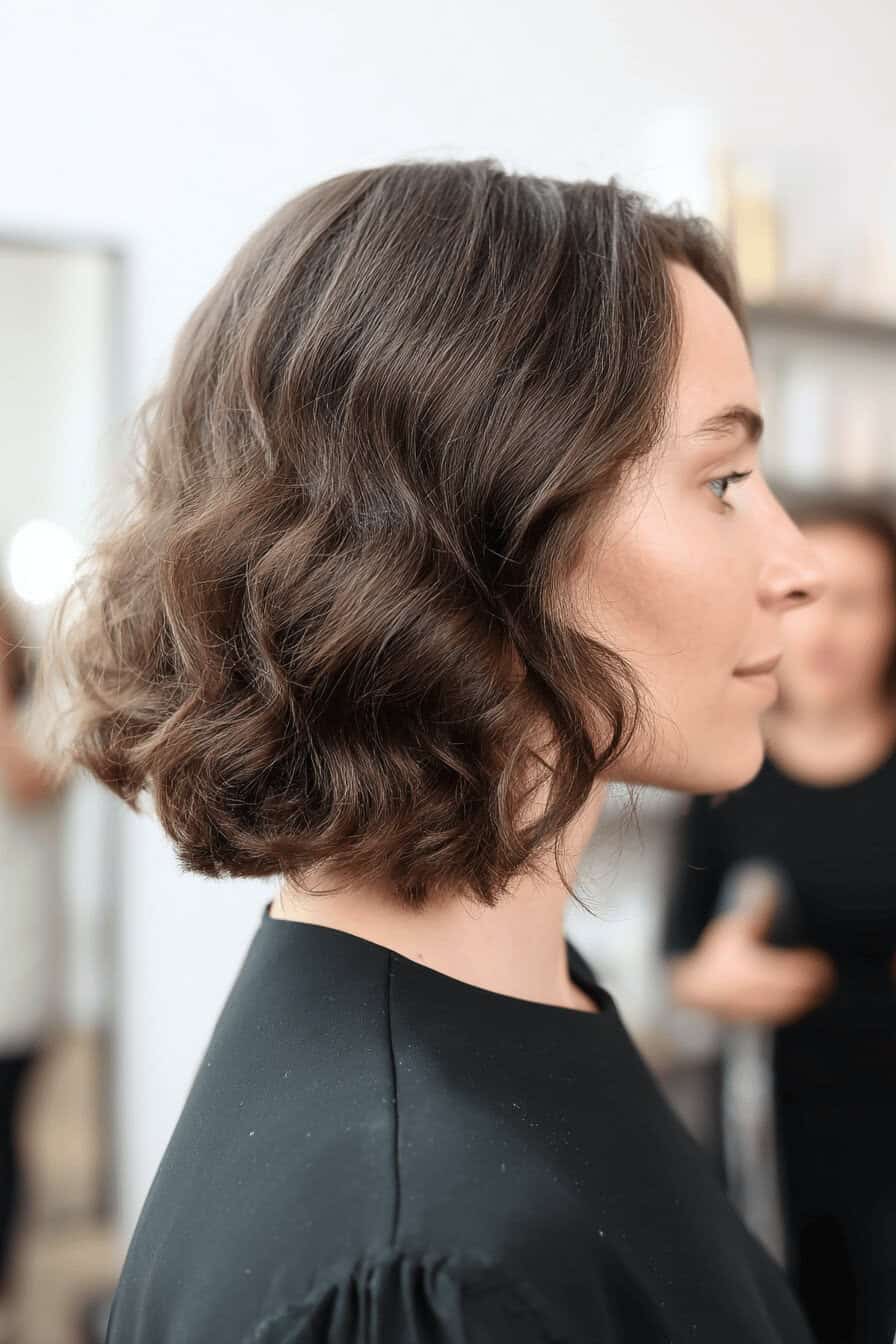 Schulterlanger Bob mit leichten Locken für mehr Volumen