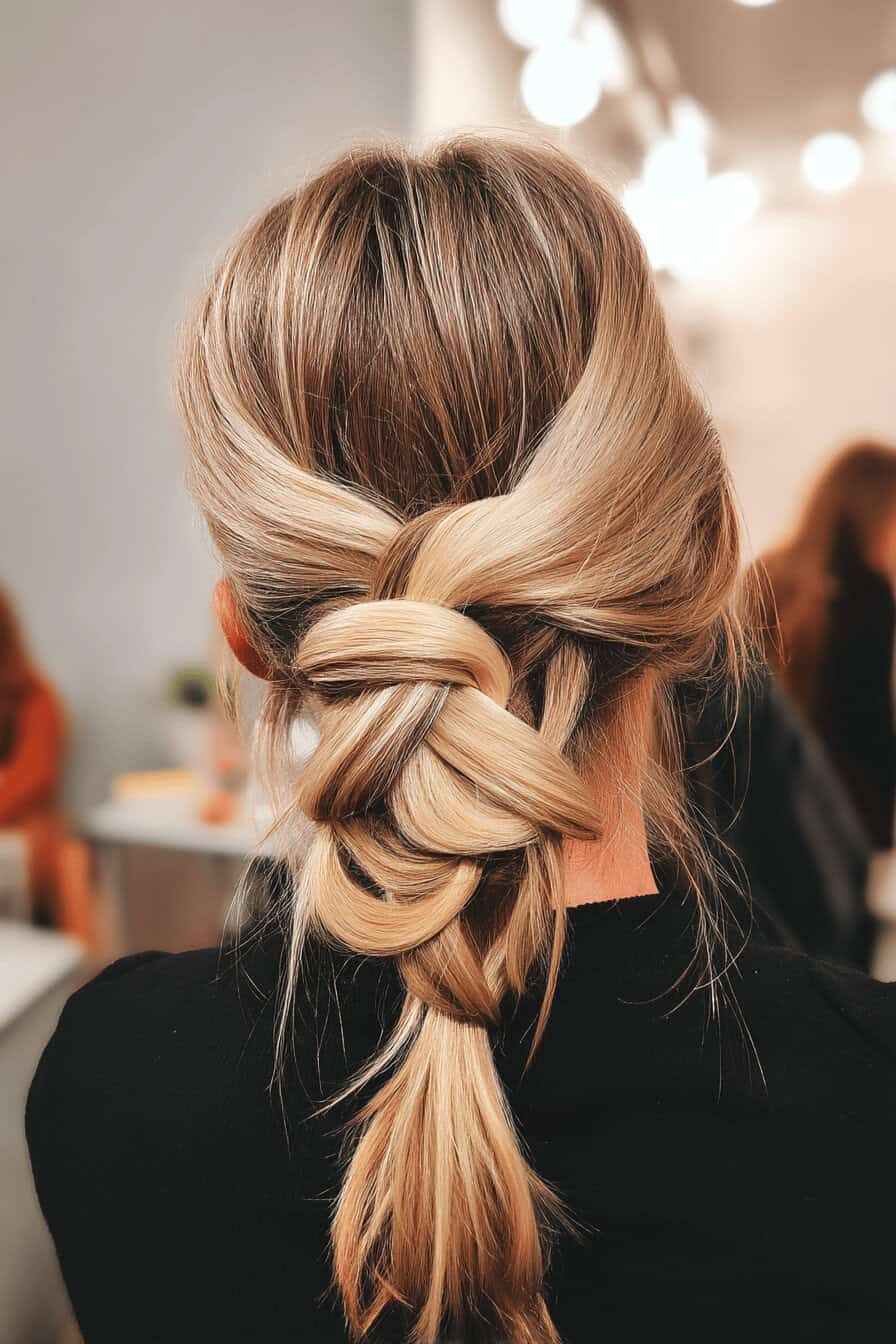 Nahaufnahme einer Criss Cross Braid Frisur bei mittellangem Haar.