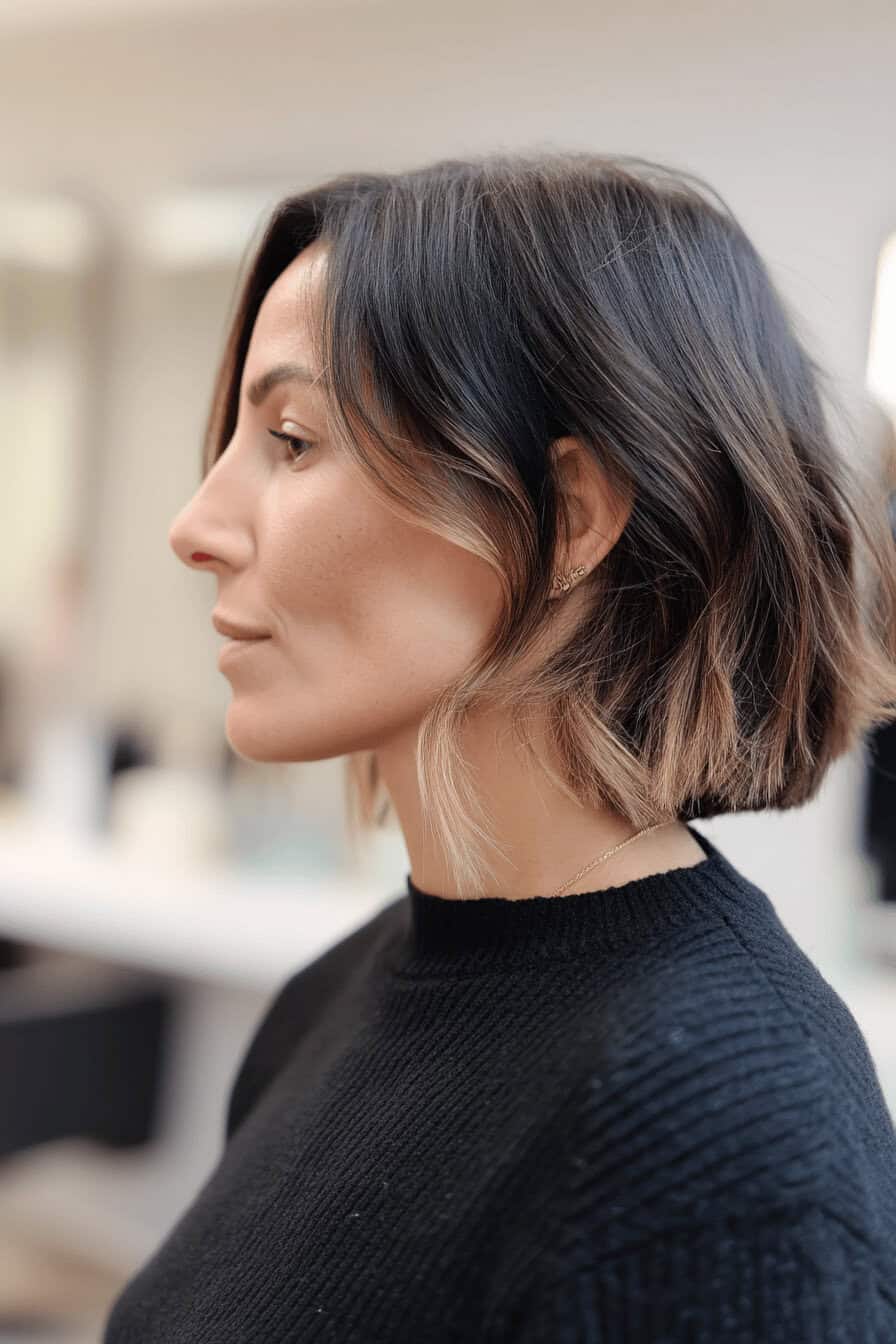 Frau mit einem Undercut bei mittellangem Haar.