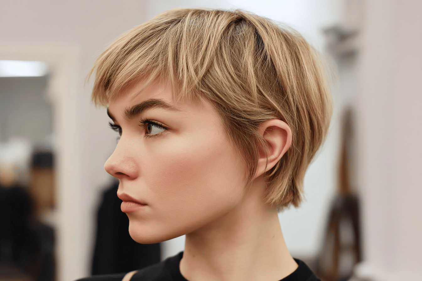 Seitenansicht einer Person mit kurzem Haar