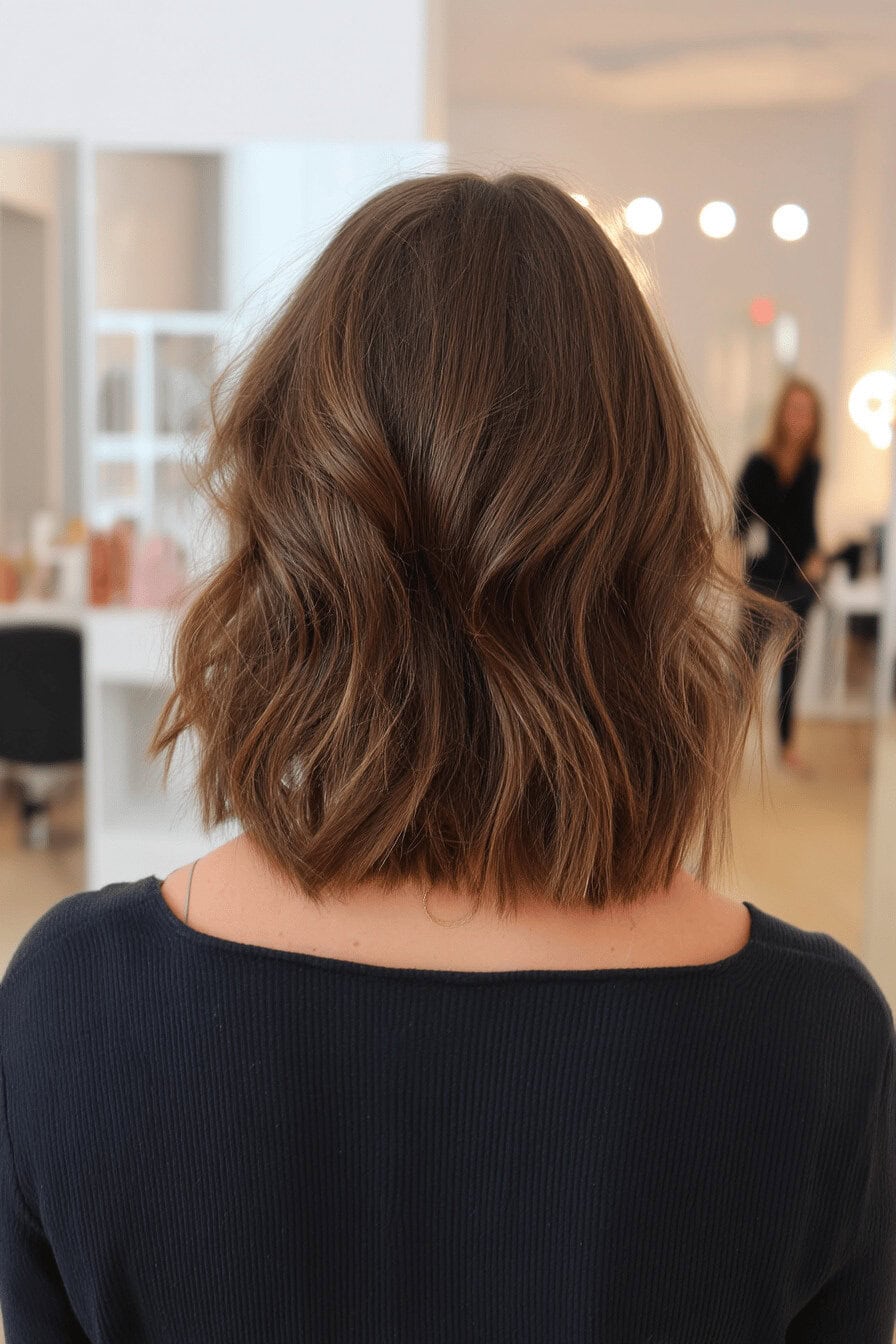 Mittellange Frisur im Shaggy-Bob-Stil von hinten