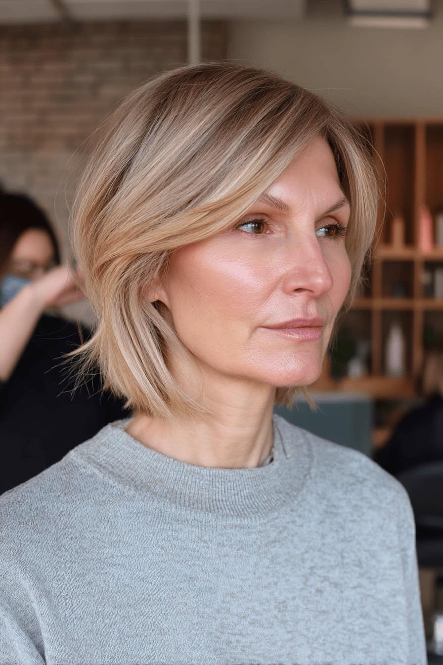 Frau mit texturiertem Long Bob und feinem Haar