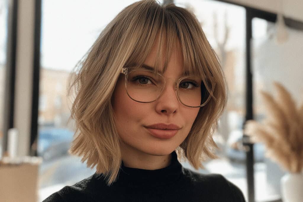 Person mit Brille und blondem Haar