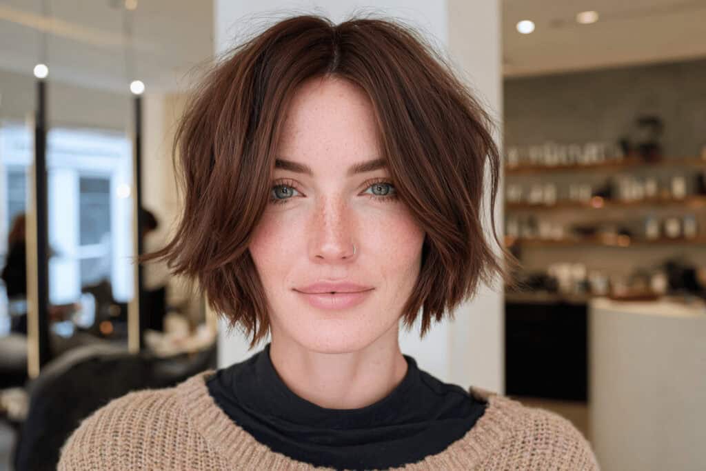 Frau mit kurzem Haar im Salon