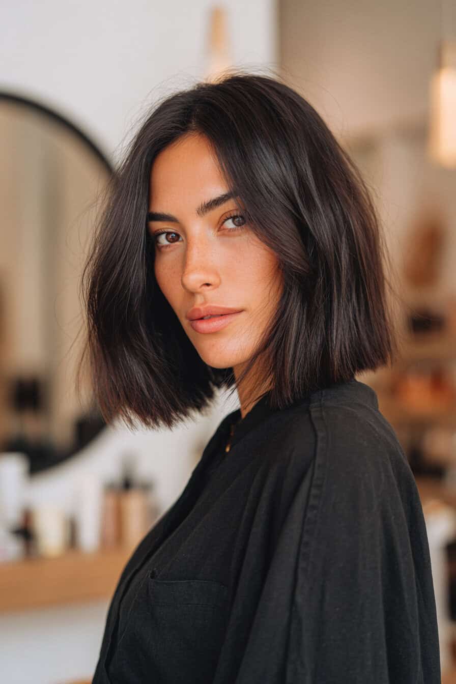 Mittellange Long Bob Schwarze Haare