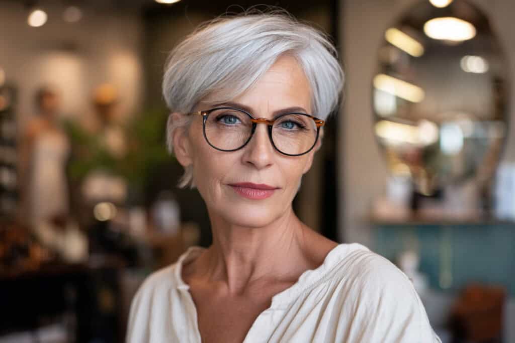 21 stilvolle Ideen für feines Haar ab 60: So harmonieren Frisuren und Brille auf moderne Weise