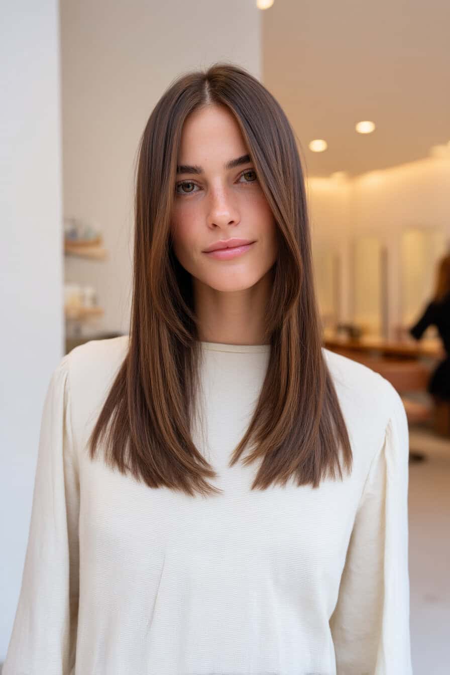 Braune Mittellange Haare