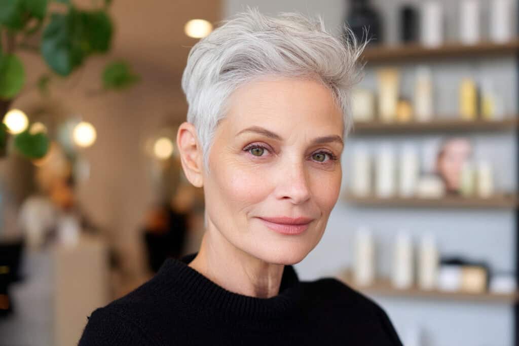 15 stilvolle Wege, wie silbergraue Kurzhaarfrisuren jedem Look eine moderne Note verleihen