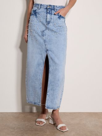 Apricot Midirock aus Denim mit Schlitz, hellblau