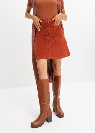 bonprix Stretch-Cordrock mit Knopfleiste, rostrot