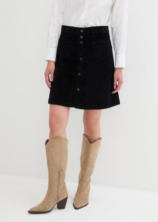 bonprix Stretch-Cordrock mit Knopfleiste, schwarz