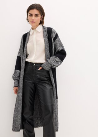 bonprix Strickmantel mit grafischem Muster, schwarz-wollweiß