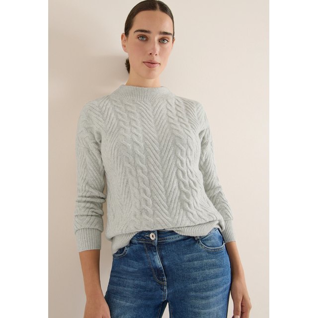Cecil Zopfstrickpullover mit Turtle Neck, graumeliert