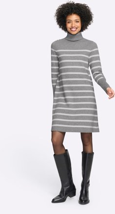 heine Rollkragen-Strickkleid gestreift, grau/weiß