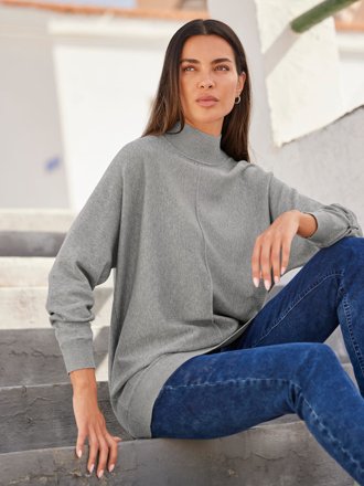heine Strickpullover mit Stehkragen, grau meliert