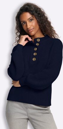 heine Strickpullover mit Zierknöpfen, marine