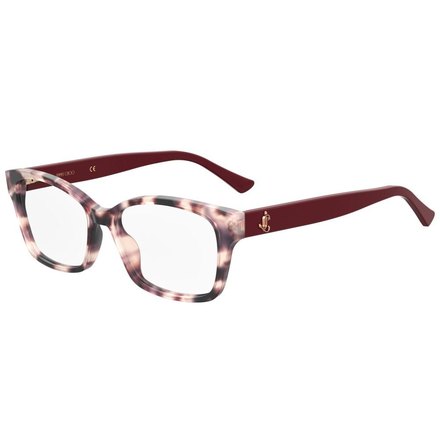 Quadratfassung in rosé Schildpatt mit rotem Bügel · Jimmy Choo