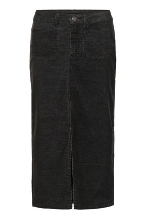 KAFFE Midirock aus Cord mit Schlitz, schwarz
