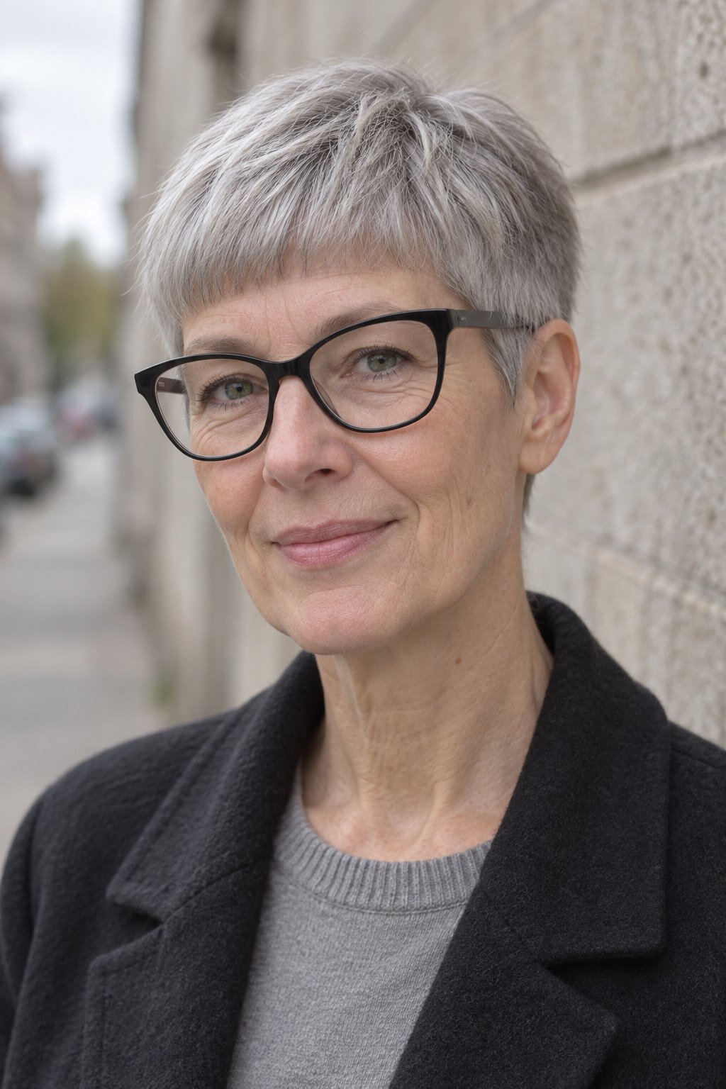 Frau mit Brille: French Crop mit scharfer Stirnkante