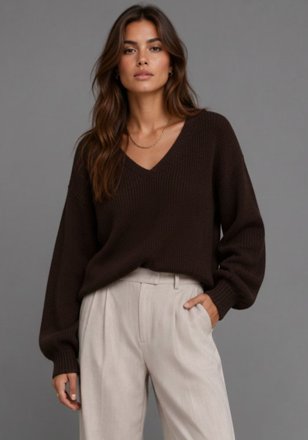 Laura Scott V-Ausschnitt-Pullover, dunkelbraun