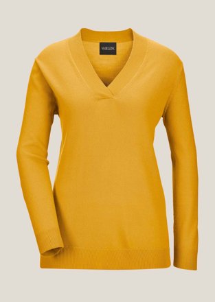 MADELEINE Longpullover mit V-Ausschnitt, senfgelb