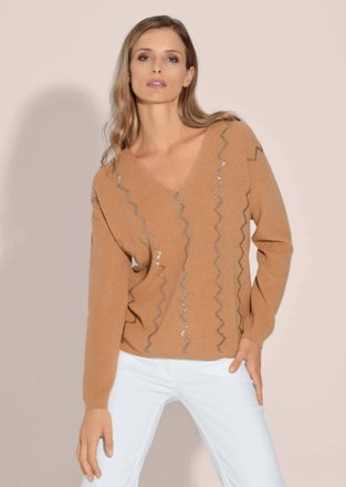 MADELEINE Oversize-Pullover mit Zierbändern, caramel