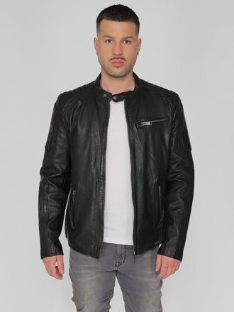MUSTANG Lederjacke im Bikerschnitt, schwarz