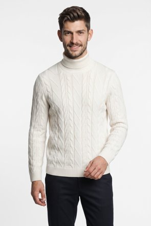 OLYMP Rollkragenpullover mit Zopfmuster, wollweiß