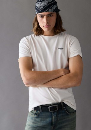 Pepe Jeans Basic T-Shirt mit Rundhals, weiß