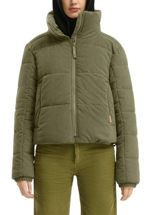 QS Steppjacke aus Cord mit Stehkragen, oliv