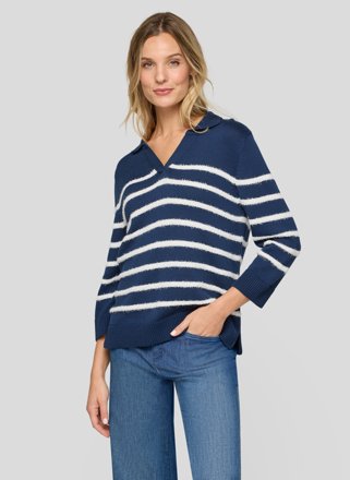 Rabe Strickpullover mit Streifen, dunkelblau/weiß