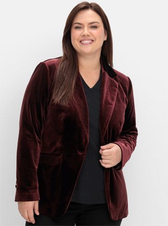 Sheego Jackenblazer in Samtoptik, bordeaux