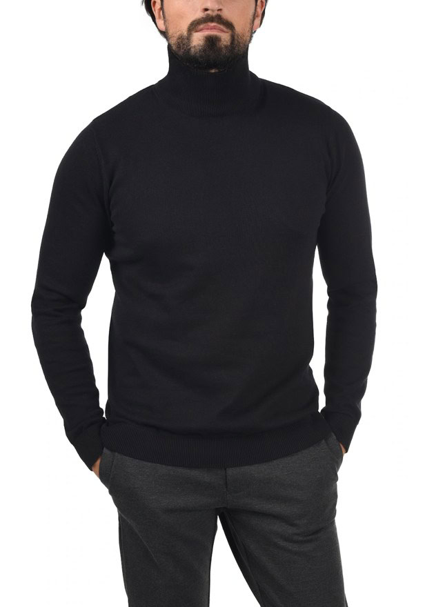 Solid Rollkragenpullover aus Feinstrick, schwarz