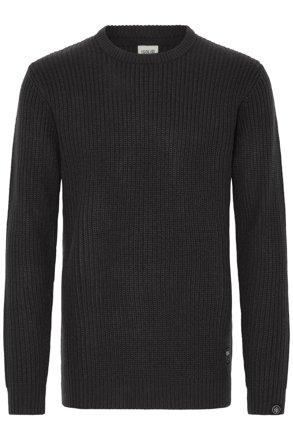 Solid Strickpullover Aron mit Rundhals, schwarz