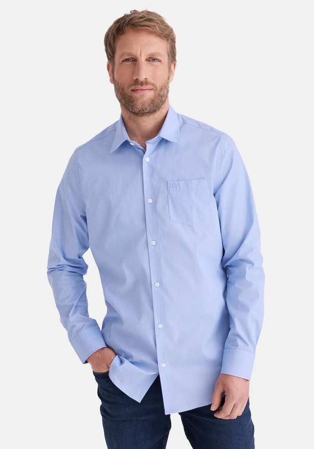 Stooker Men Langarmhemd mit Struktur, hellblau
