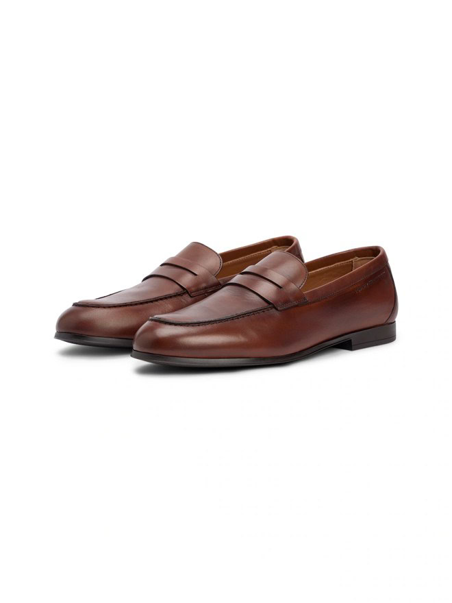 Tommy Hilfiger Leder-Loafer mit Blockabsatz, braun